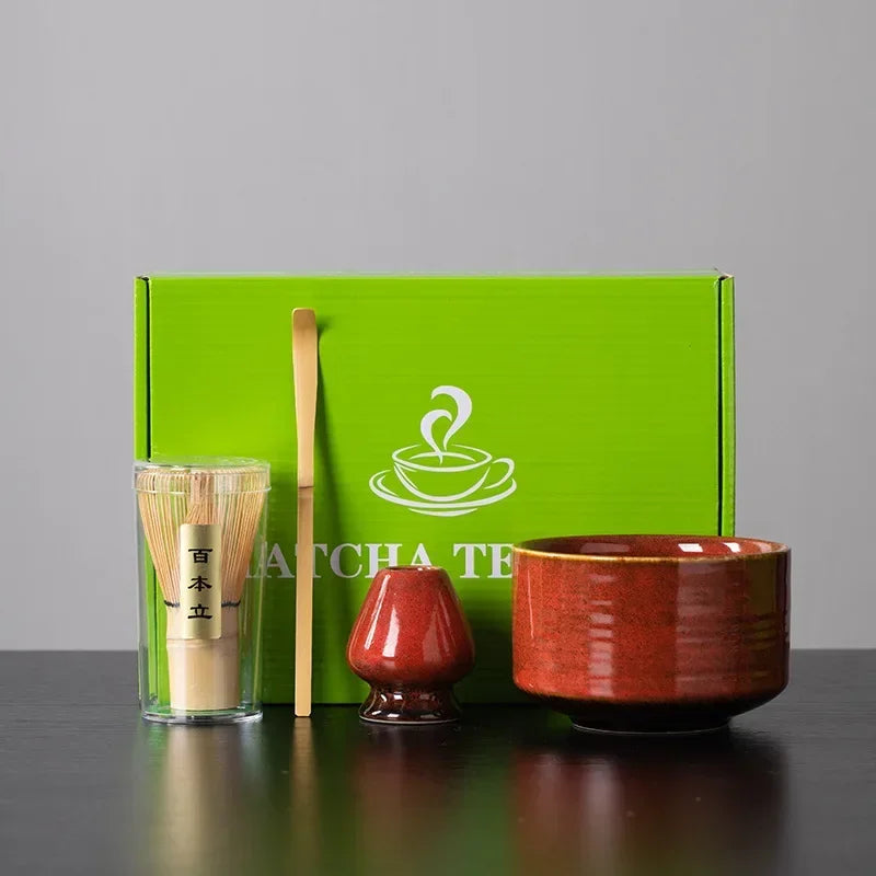 4pcs Japanese Ceramic glaze Matcha Set Safe Bamboo Whisk Teaspoon Tea Sets Indoor Beverage Shop Tea-making Tools Accessories