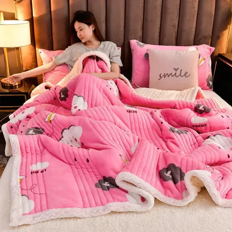 Zachte pluizige warme winterdeken Dikker lamswol Herfstwarmtedekens voor bed Melkfluweel Comfortabele bankdeken gooien