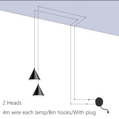 Modern Black Metal Long Wire Cone Shape Pendant Lamp Kitchen Island LED Vintage Hanging Lamp Bedside Suspension Lighting