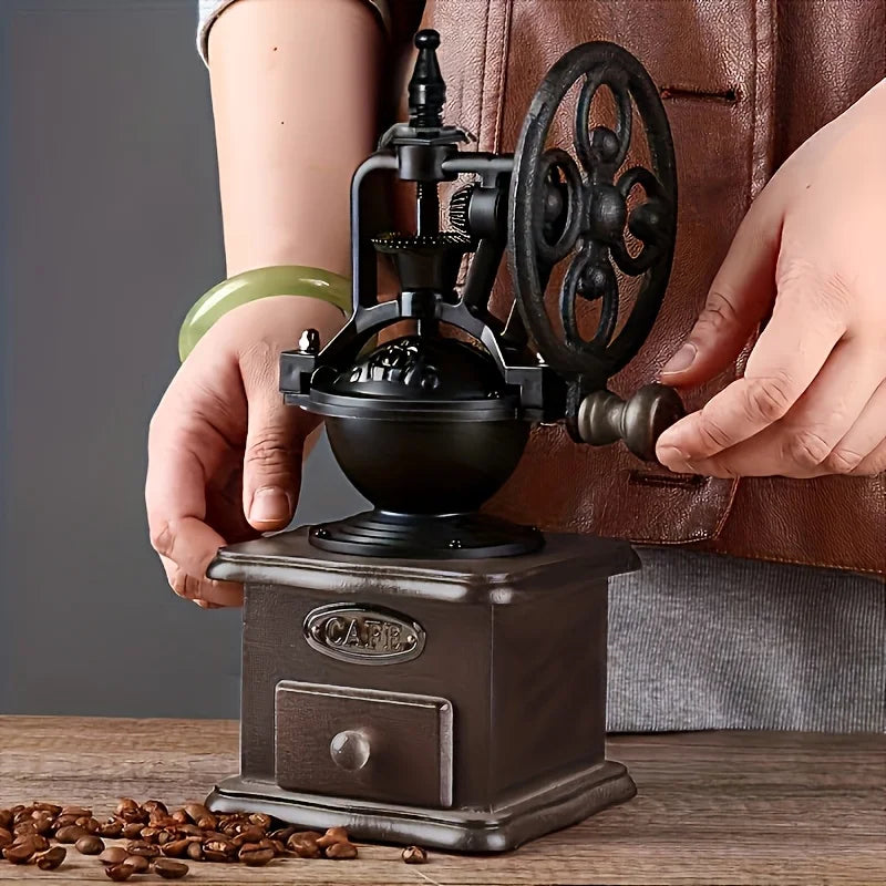 Vintage Classic Hand-Cranked Bean Grinder Portable Adjustable Coffee Grinder Home Mini Large Wheel Manual Coffee Machine Gift