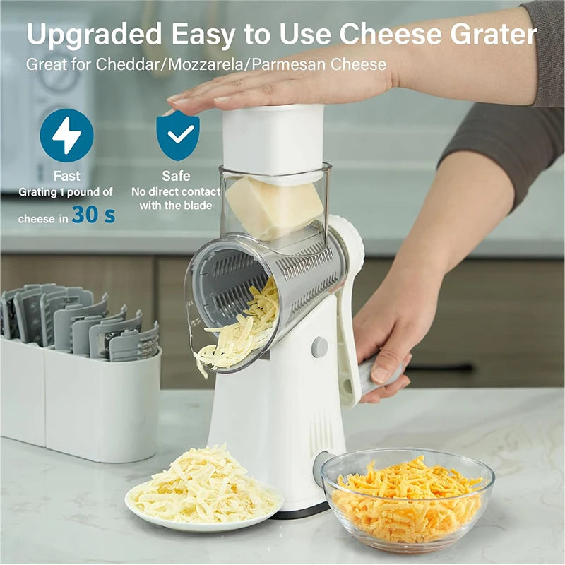 LMETJMA 5 in 1 Roterende Kaasrasp Shredder Keuken Mandoline Groente Julienne Snijmachine Wafelsnijder Moer Chopper JT247