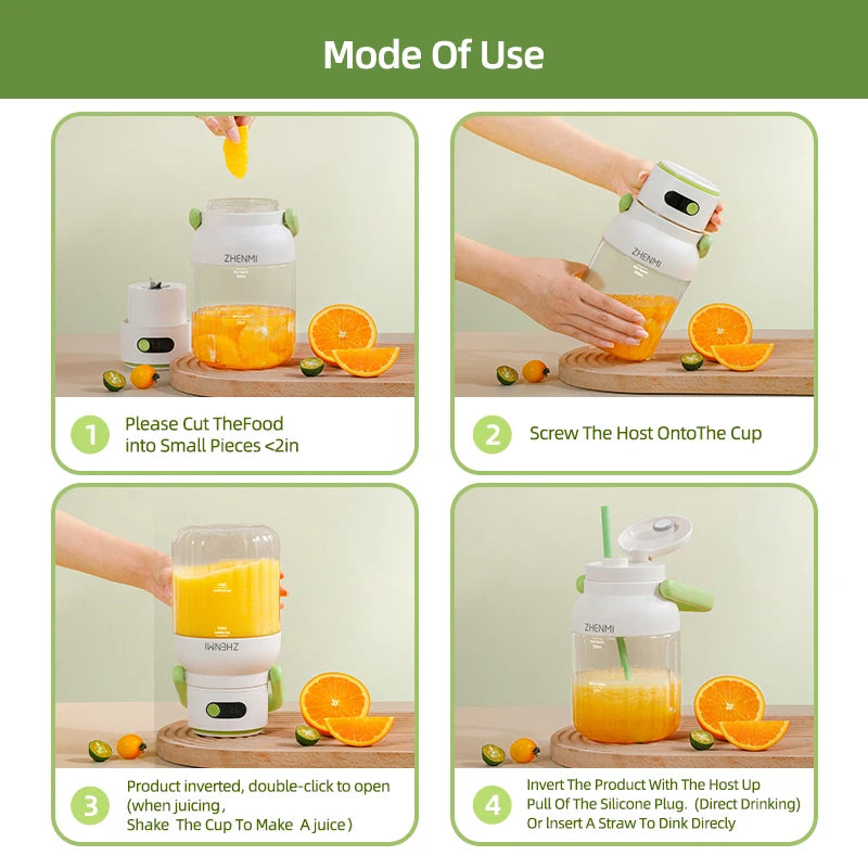 Bærbar juicer, 33 oz. Fartøj, USB-C genopladelig, let at rengøre, velegnet til juice af frugter og grøntsag,
