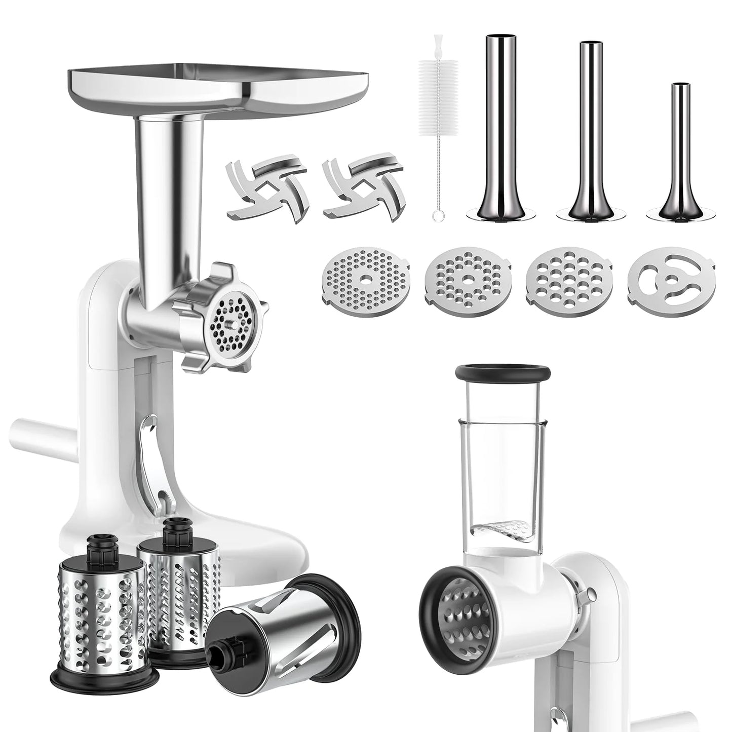 GVODE Manual Meat Grinder & Rotary Cheese Grater with Handle  with 3 Interchangeable Blades Sausage Maker with 4 Grinding Plates