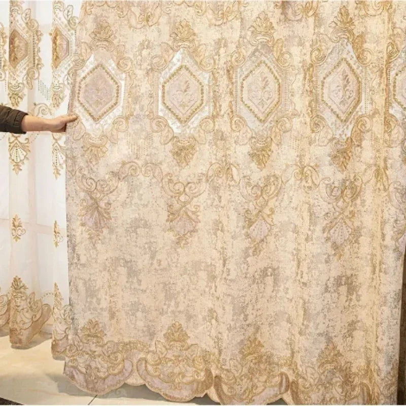 European Chenille Embroidery Luxury Curtains for Living Room Bedroom Villa Window Blackout Elegant Set Custom Valance DecorTulle