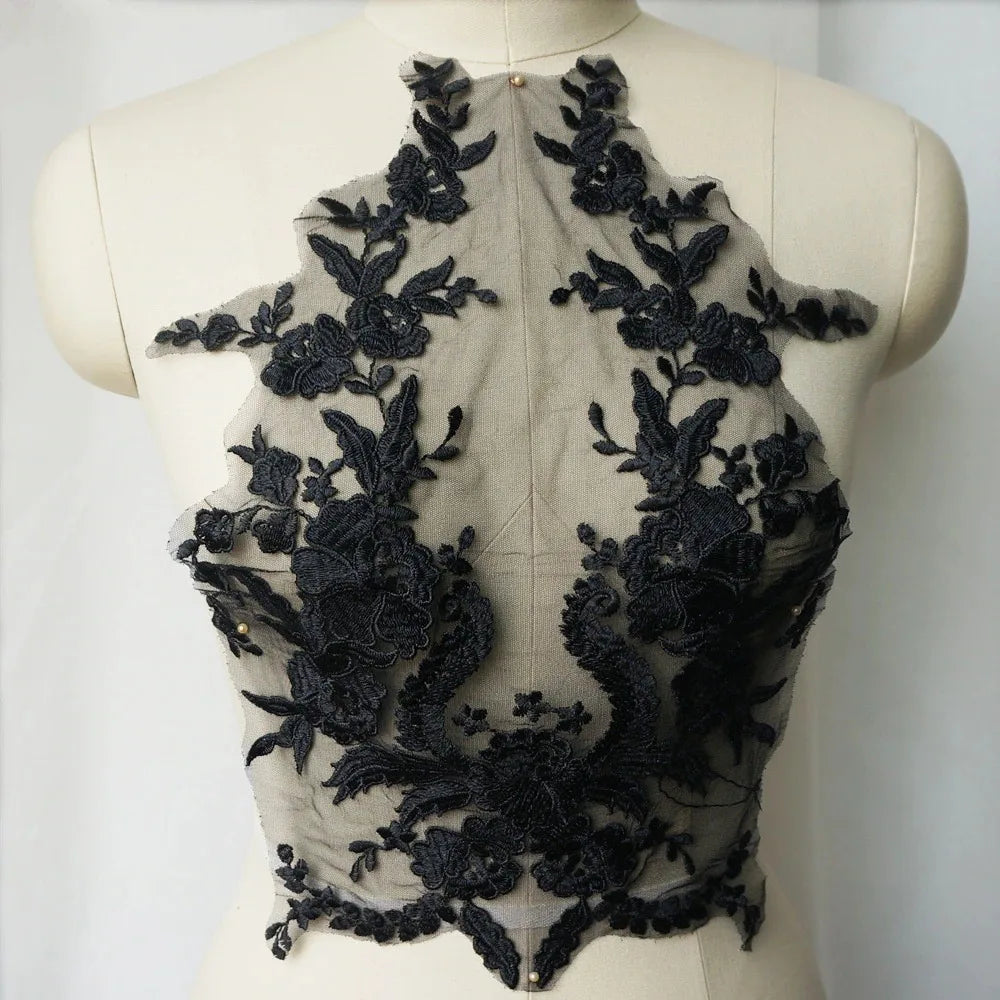 1pc Embroidered Lace Applique Sewing Flower Fabric Collar Patch for Wedding Party Gown Bridal Dress Clothes DIY Crafts