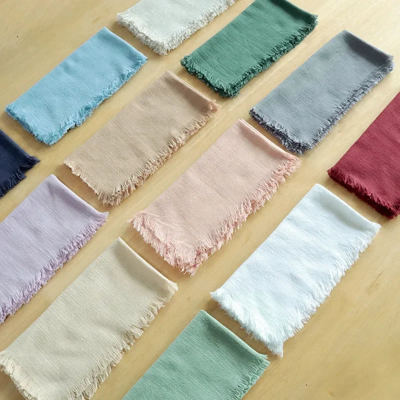 1Pc 45x45cm Solid Color Square Tassel Plain Cloth Cotton Linen Home Kitchen Table Dinner Western Napkin