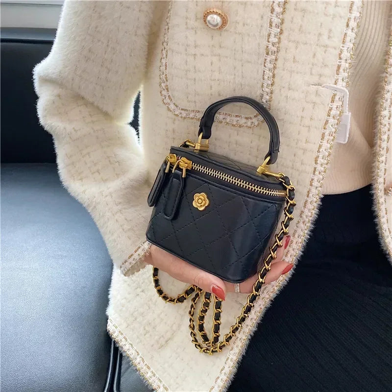 Small Shoulder Bucket Bag For Women Classic Mini Clutches Female Small Square Box Crossbody Metal Chain Handbag