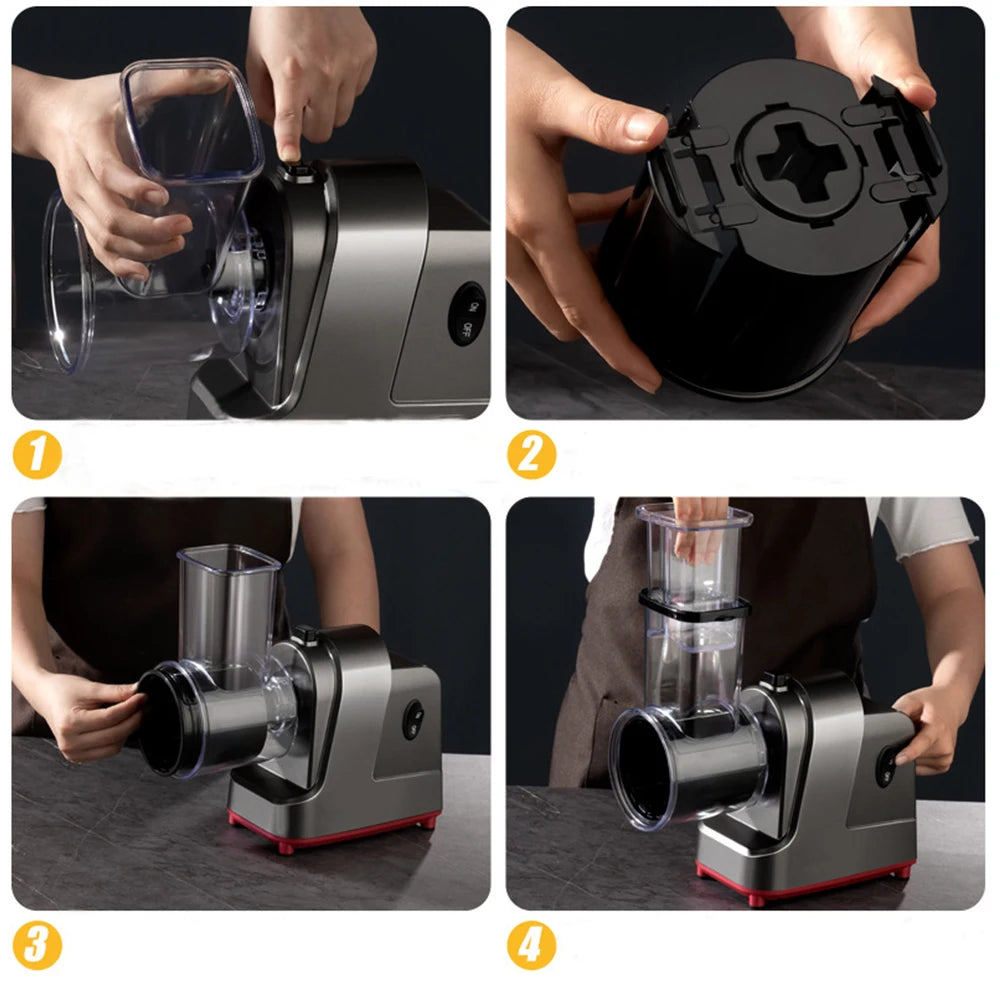 LMETJMA 250W 5 in 1 Elektrische Groentesnijder Shredder Automatische Salade Shooter Machine Kaasrasp Wortel Koolsnijder JT253