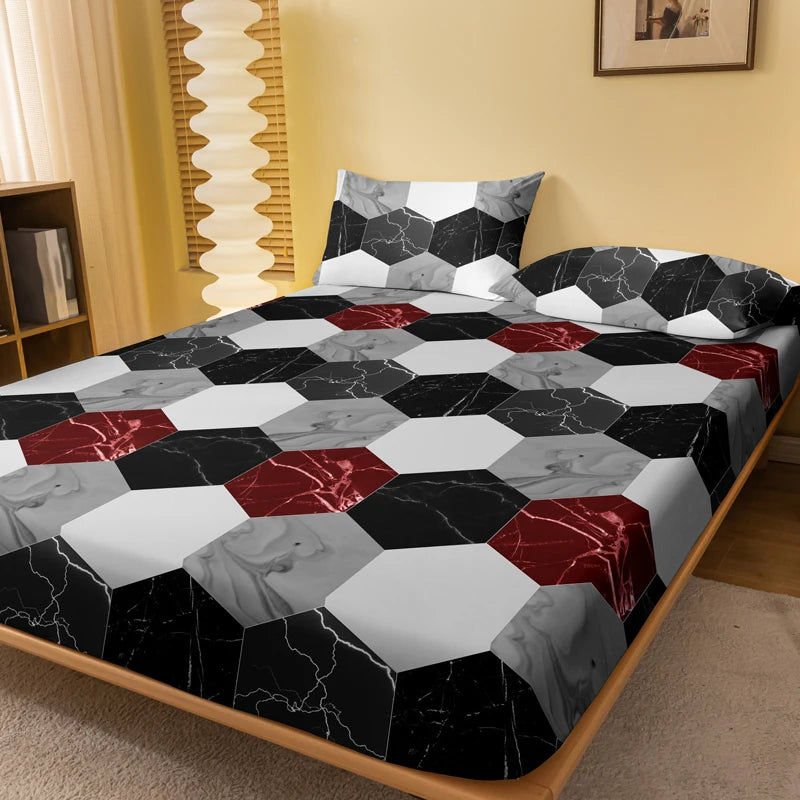 1 Simple modern Geometry printed matte Fitted Sheet, bedroom printed bed cover, bedding (excluding pillowcases)