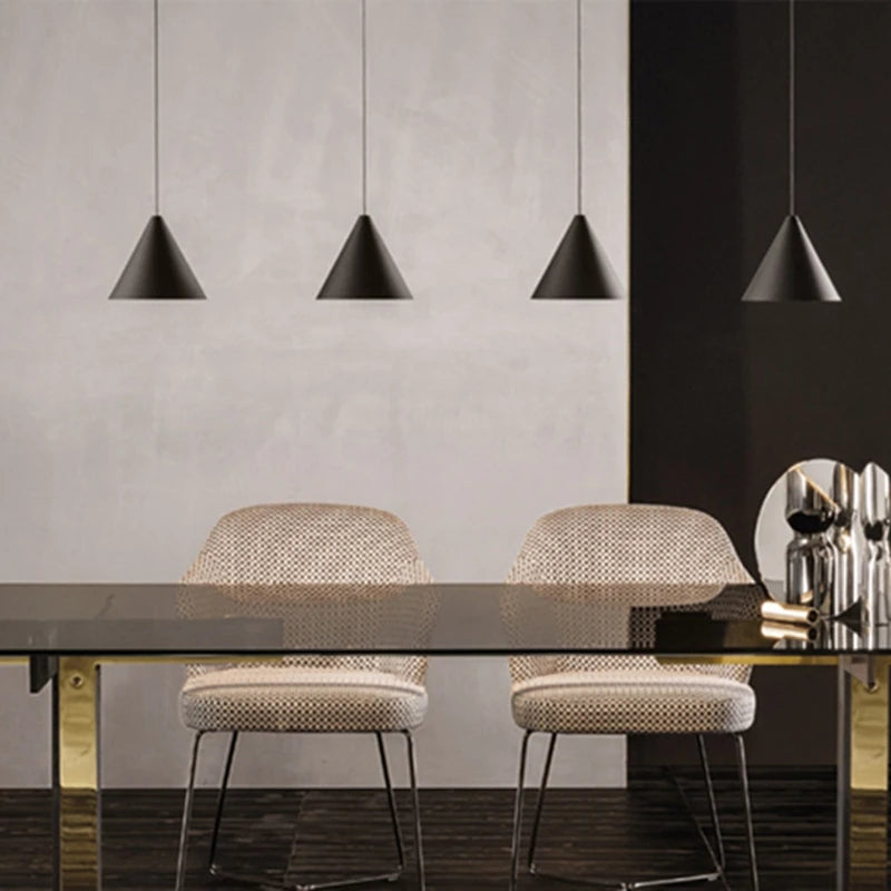 Modern Black Metal Long Wire Cone Shape Pendant Lamp Kitchen Island LED Vintage Hanging Lamp Bedside Suspension Lighting