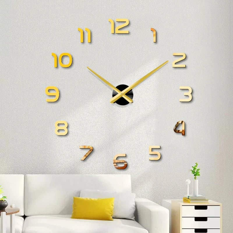 Large Wall Clock Quartz 3D DIY Big Watch Decorative Kitchen Clocks Acrylic Mirror Sticker Oversize Wall Clocks Home Letter Decor