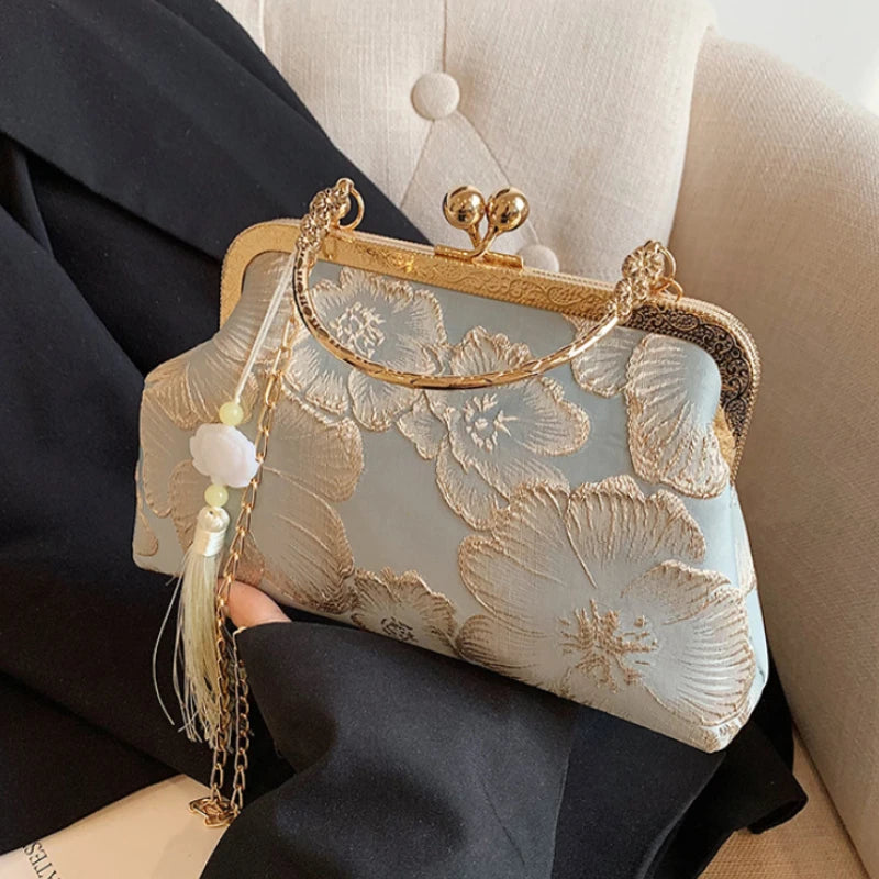 Kitajski slog vezena torba Elegantna torbica Retro majhna kvadratna torba Poročna zabava luksuzna oblikovalka Ženska večerna sklopka