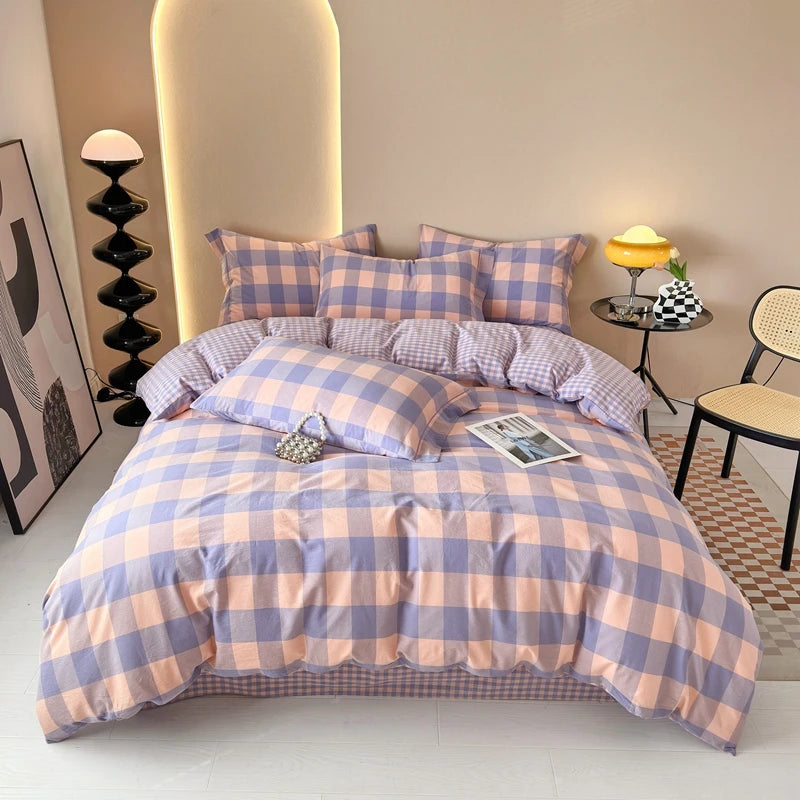 Pure Cotton Japanese Style Duvet Cover With Plaid Print King Four Seasons Universal Bedding Cover Comfortable and Skin-friendly