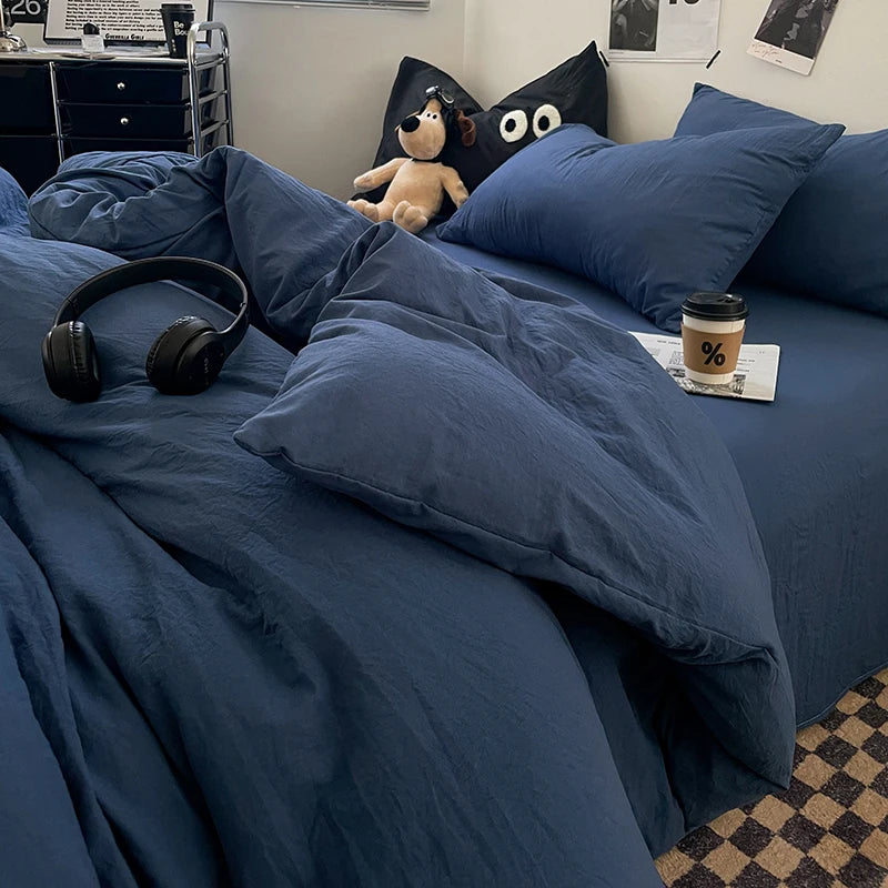 1pc Blue Duvet Cover 150x200 이불커버세트 Washed Cotton Quilt Cover Queen Size Bed Linen for Girls Boys Room (Pillowcase Need Order)