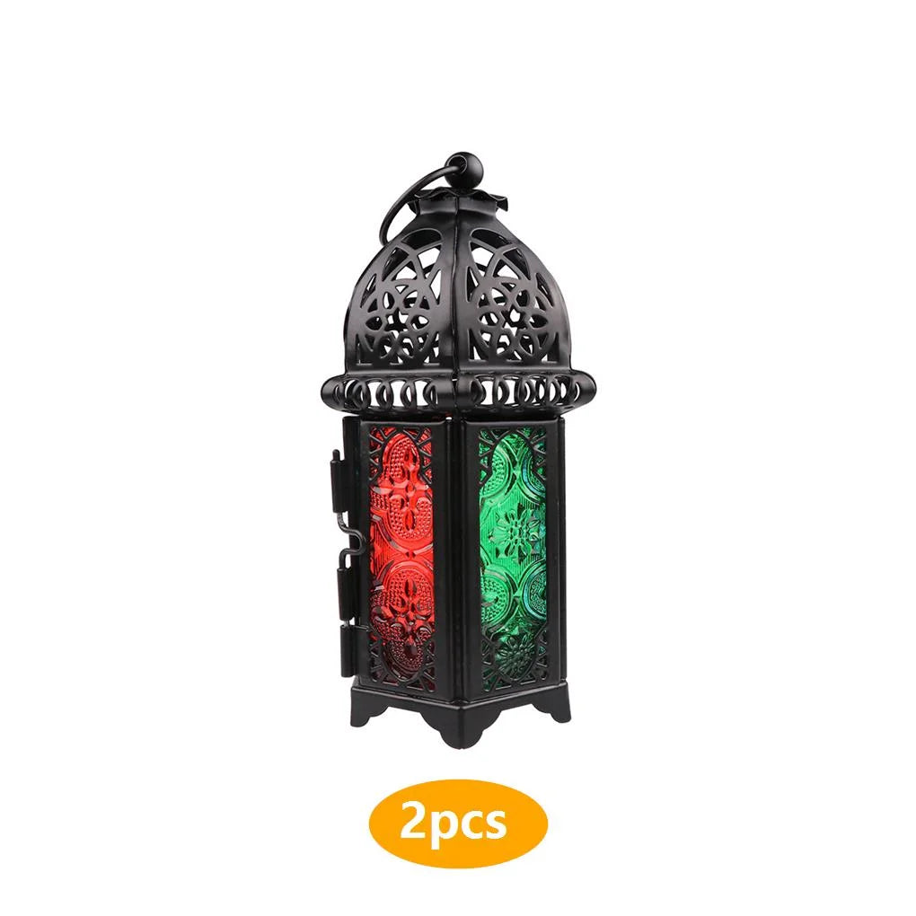 Glass Crystal Moroccan Candlestick Metal Hollow Candle Holder Home Coffee Shop Decoration Iron Hanging Candle Lantern