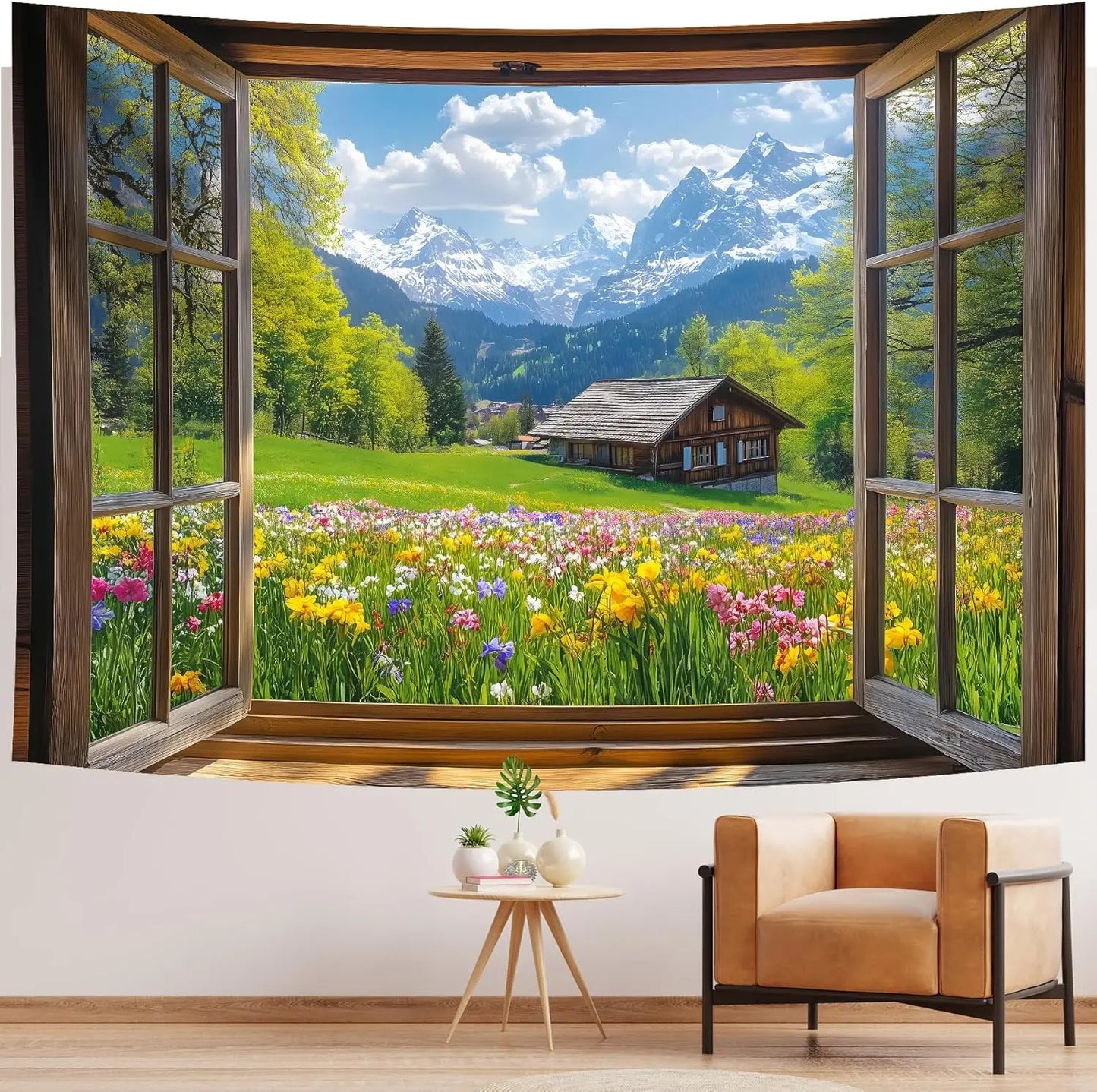 Window Tapestry, Outdoor Forest Tapestry Wall Hanging Natural Landscape Wall Mural for Bedroom Living Room Wall Art Home Decor