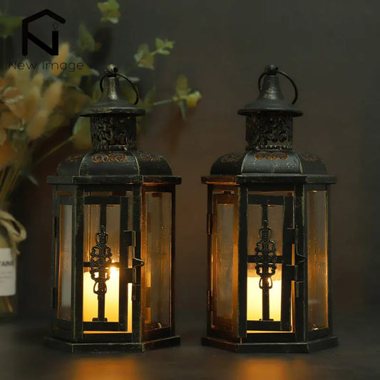 Candelabro nórdico Vintage, farolillos, velas, farol colgante estético, farol de hierro, decoración negra para el hogar, decoración de Sala de bodas