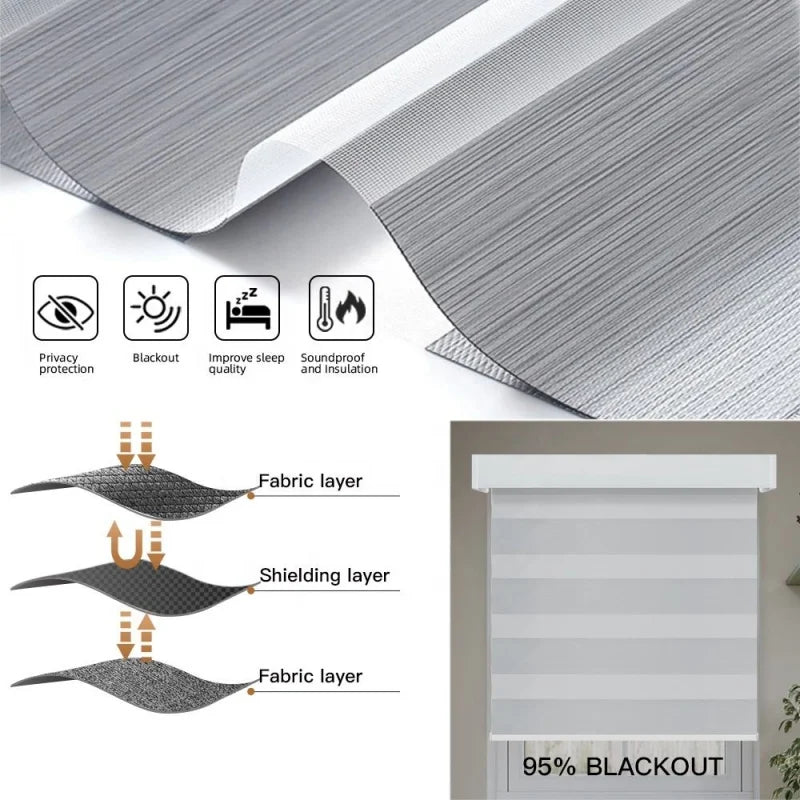 top selling professional customized dual layer waterproof 100% blackout fabric remote control automatic zebra blind for home