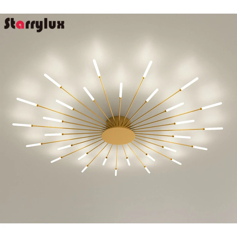 Modern Vortex Firework LED Ceiling Light for Living Room & Bedroom, Dimmable, Energy-Saving, 15-30㎡, Black/Gold