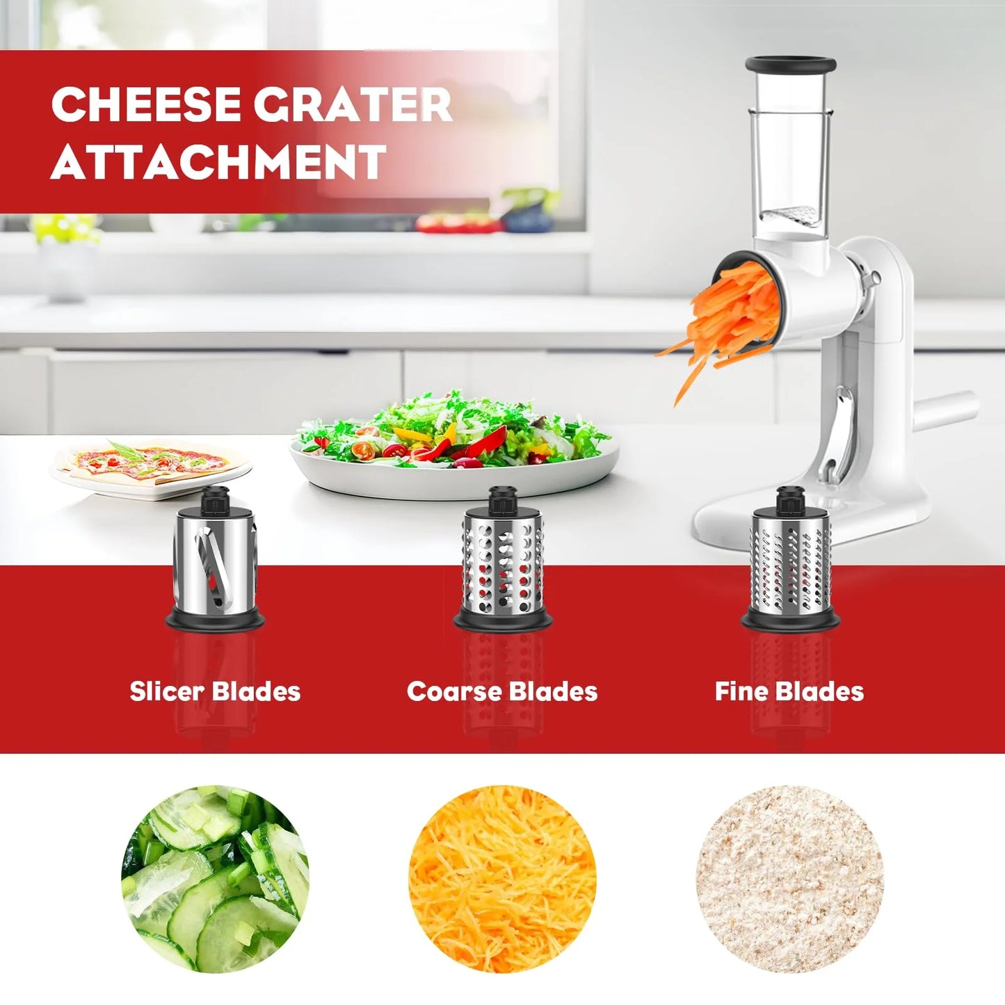 GVODE Manual Meat Grinder & Rotary Cheese Grater with Handle  with 3 Interchangeable Blades Sausage Maker with 4 Grinding Plates