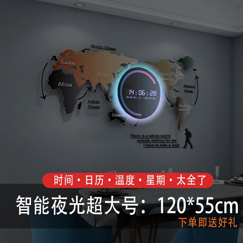 World map creative wall clock living room light luxury high sense 2024 new Internet celebrity simple modern acrylic clock