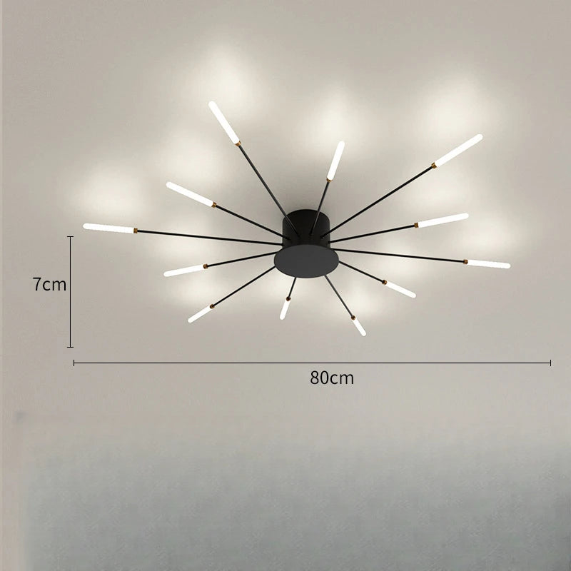 Modern Vortex Firework LED Ceiling Light for Living Room & Bedroom, Dimmable, Energy-Saving, 15-30㎡, Black/Gold