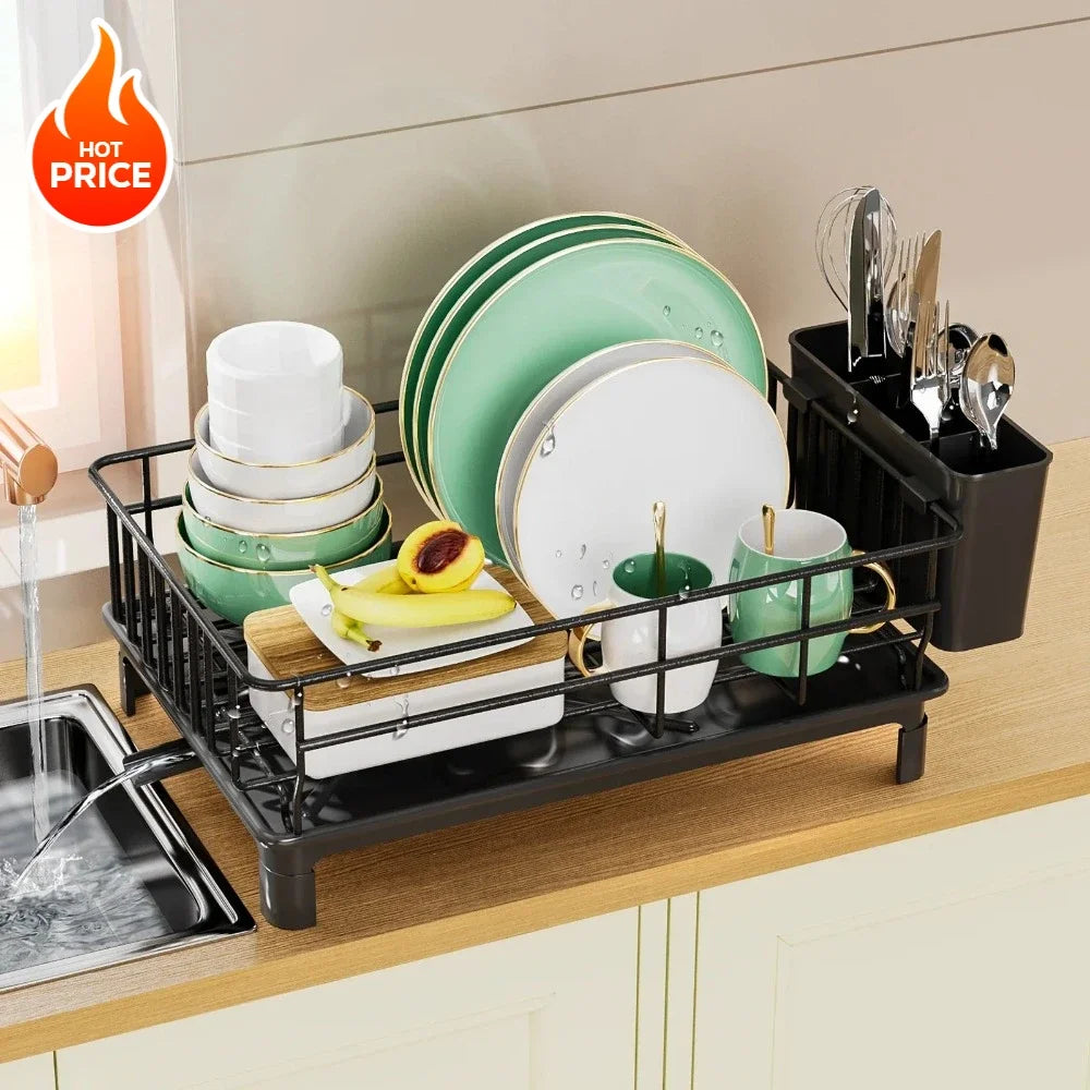 Hollow Dish Rack Kitchen Countertop Rack with Drainage Tray Multifunctional Tableware Rack Rust Resistant Durable