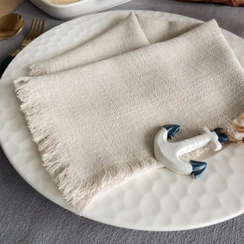 1Pc 45x45cm Solid Color Square Tassel Plain Cloth Cotton Linen Home Kitchen Table Dinner Western Napkin