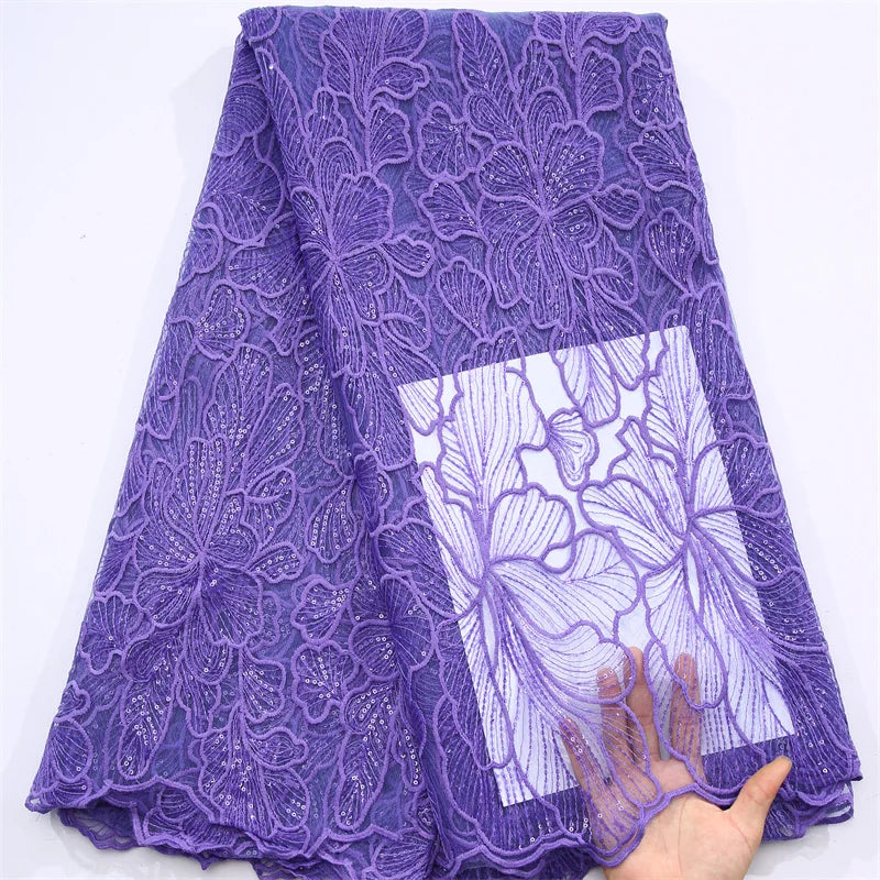 African Milk Silk Mesh Lace with Sequins 2025 French Net Lace Fabric Sewing Embroidered Lace Tulle Nigerian Women Wedding Dress