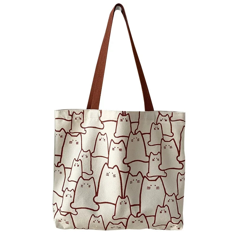 Süße Katze Shopper Handtaschen Schulter Mode Leinwand Casual Shopping Mädchen Frauen Grafik EinkaufstascheJapanische Cartoon Kleine Schulter