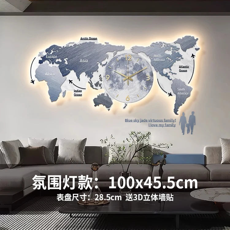 World map creative wall clock living room light luxury high sense 2024 new Internet celebrity simple modern acrylic clock