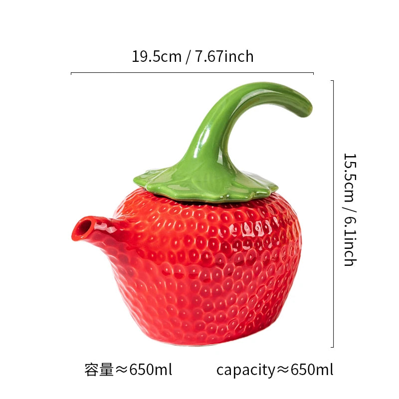 European Red Strawberry Teapot Set Ceramic Breakfast Milk Mug Exquisite Afternoon Tea Set Kettle with Gift Box Birthday Gifts