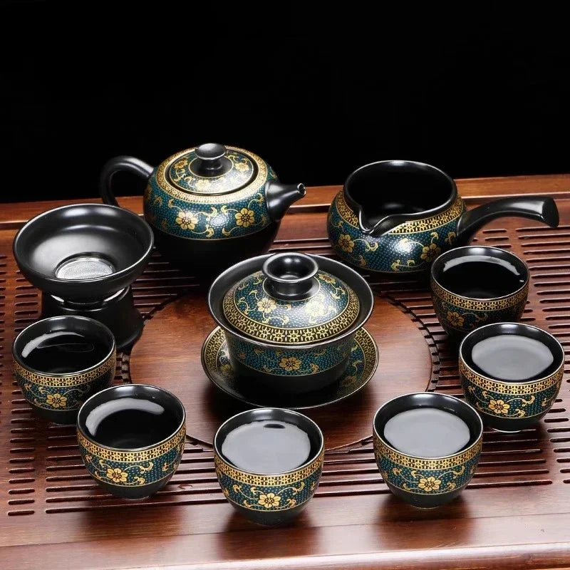 Upscale Tea Sets Ceramic Kung Fu Teaset Teacup Porcelain Service Gaiwan Tea Cups Mug of Tea Ceremony Teapot