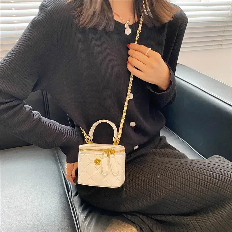 Small Shoulder Bucket Bag For Women Classic Mini Clutches Female Small Square Box Crossbody Metal Chain Handbag