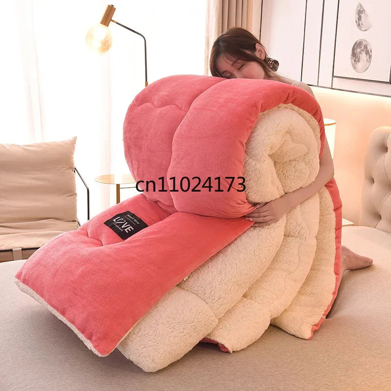Hot Selling Thickened Winter Milk Fleece Quilt Lamb Fleece Warm Comforter for Single Double Bed Student Warmth Bedding