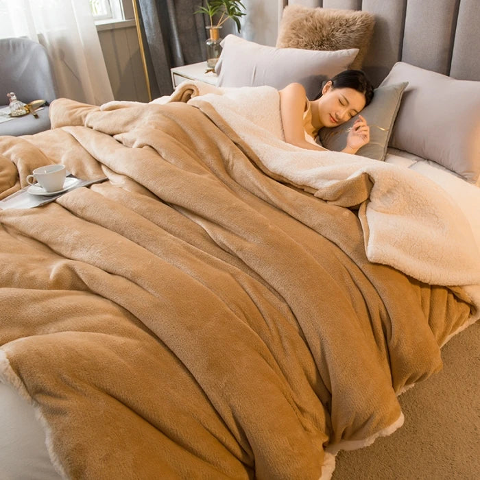 Coperta da tiro in lana Mantieni calde le coperte da letto invernali Copripiumino matrimoniale a doppia faccia Copriletto matrimoniale da campeggio Copriletto sul letto