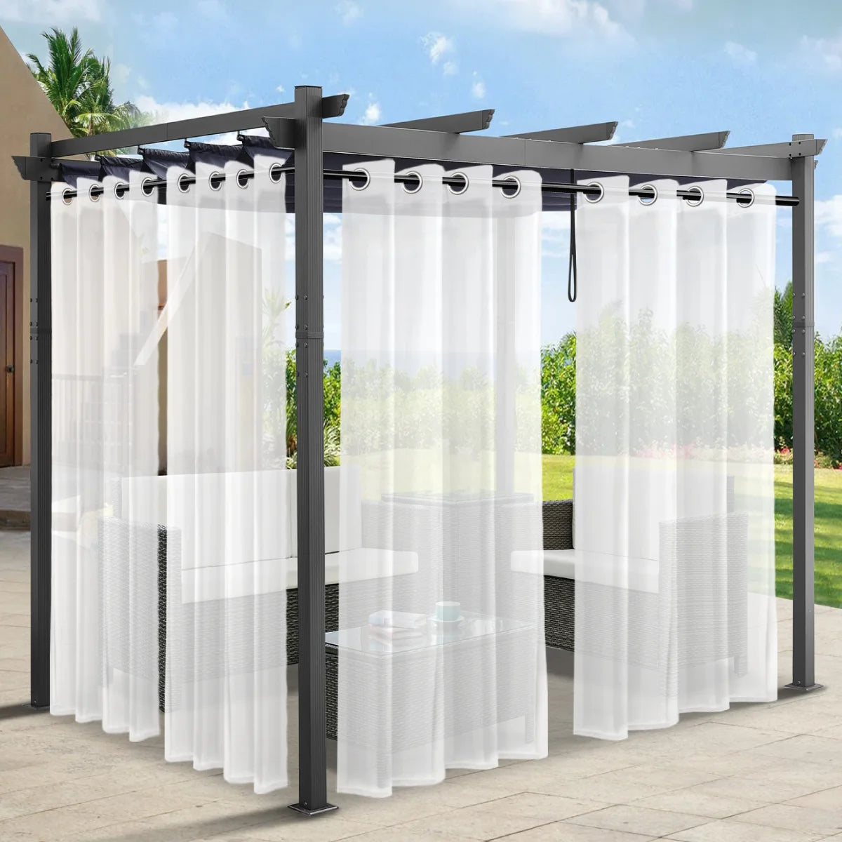 1 Stück, wasserdichte Vorhänge für die Außenterrasse – durchsichtige Vorhänge für den Außenbereich/Innenbereich mit Ösen für Wohnzimmer, Schlafzimmer, Veranda, Pergola, Hütte