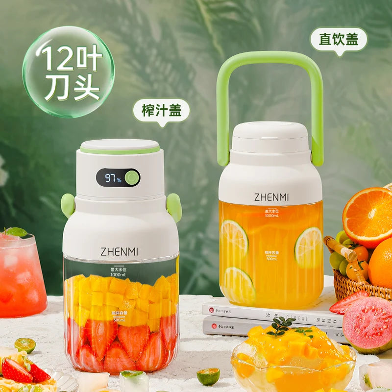 Bærbar juicer, 33 oz. Fartøj, USB-C genopladelig, let at rengøre, velegnet til juice af frugter og grøntsag,