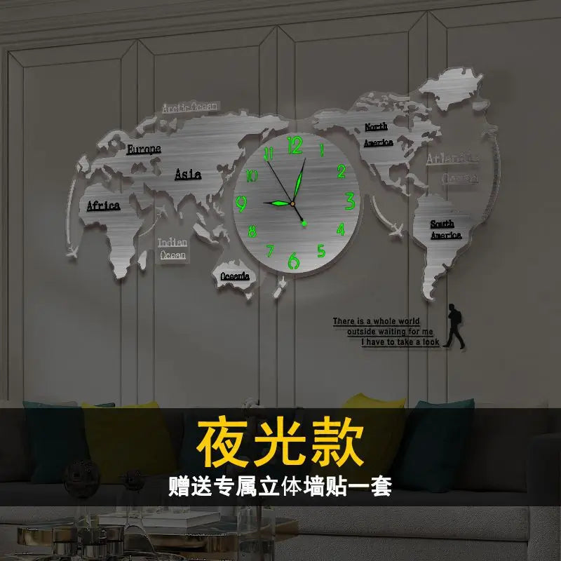 Creative wall clock mirror world map Internet celebrity decoration living room home fashion European silent hanging