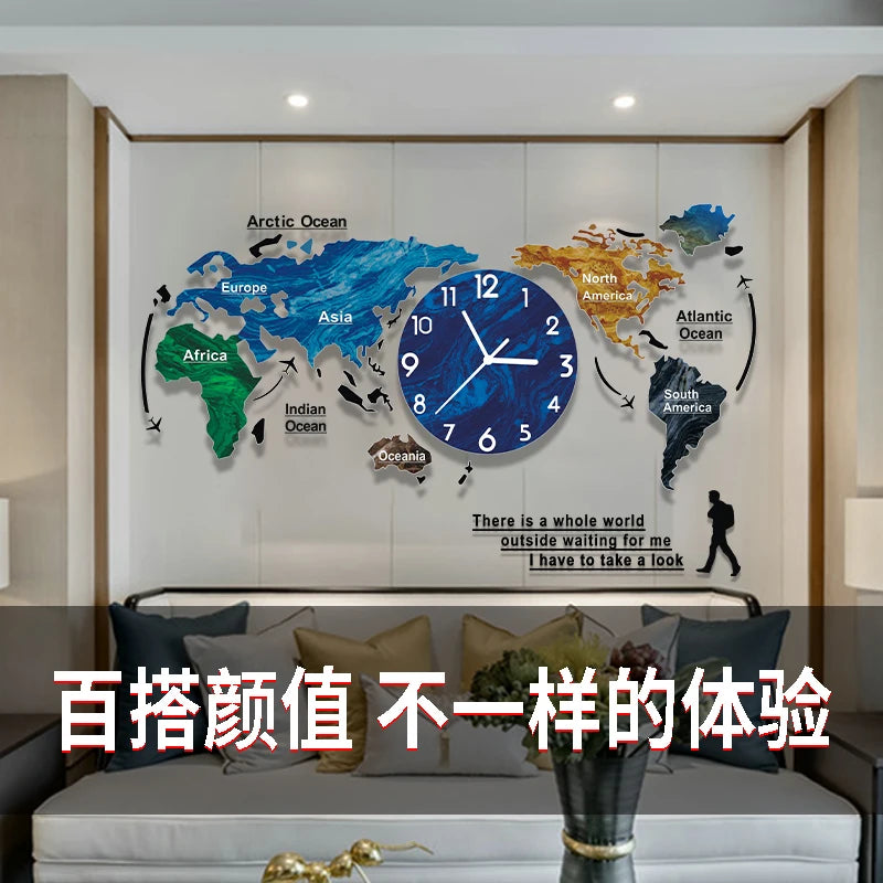 World map creative wall clock living room light luxury high sense 2024 new Internet celebrity simple modern acrylic clock