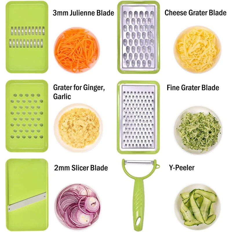 Kaasrasp met Container 5 in 1 Mandoline Snijmachine Keuken Groentesnijder Cutter Uiensnijder Veggie Julienne Snijmachine JT574