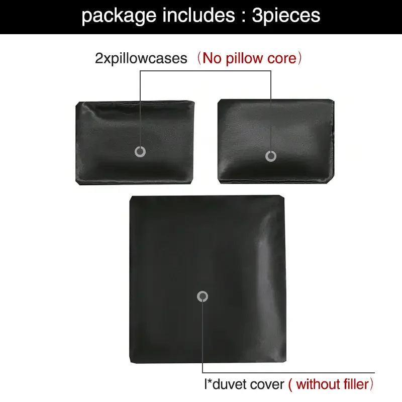 3pcs Satin Duvet Cover Set Bedding Sets Queen Black Series Luxury Rich Silk Silky Soft Solid Sexy Honeymoon Wrinkle Free