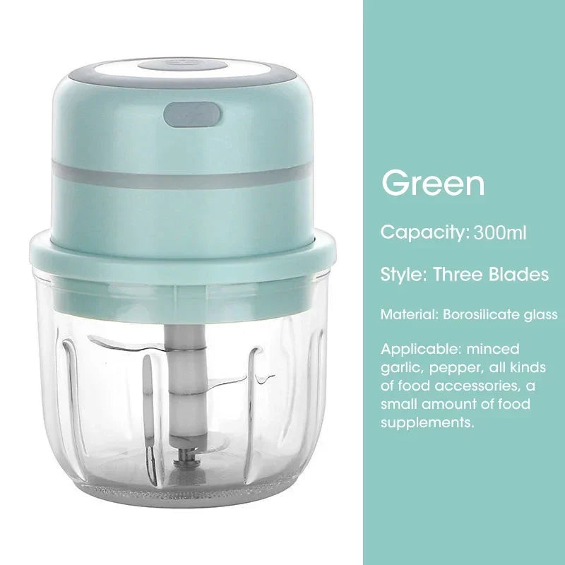 300ML Elektrische Knoflook Chopper USB Opladen Voedsel Groente Vlees Crusher Rvs Mini Chili Knoflookstamper Keuken Gadgets