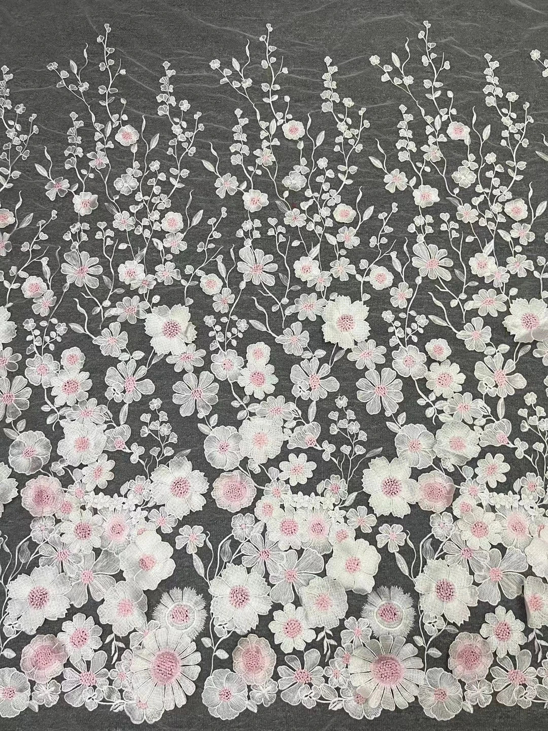 Colorful 3D Flower Lace Fabric DIY Wedding Dress Luxury Latest Three - dimensional sunflower floating soft mesh embroidery lace