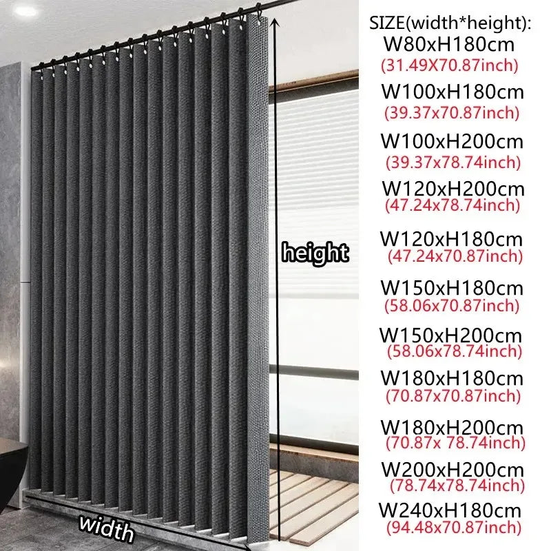 Waterproof Thick Linen Folding Curtain Mold-proof Solid Color Shower Curtain Suitable for Shower Curtains in Bathrooms