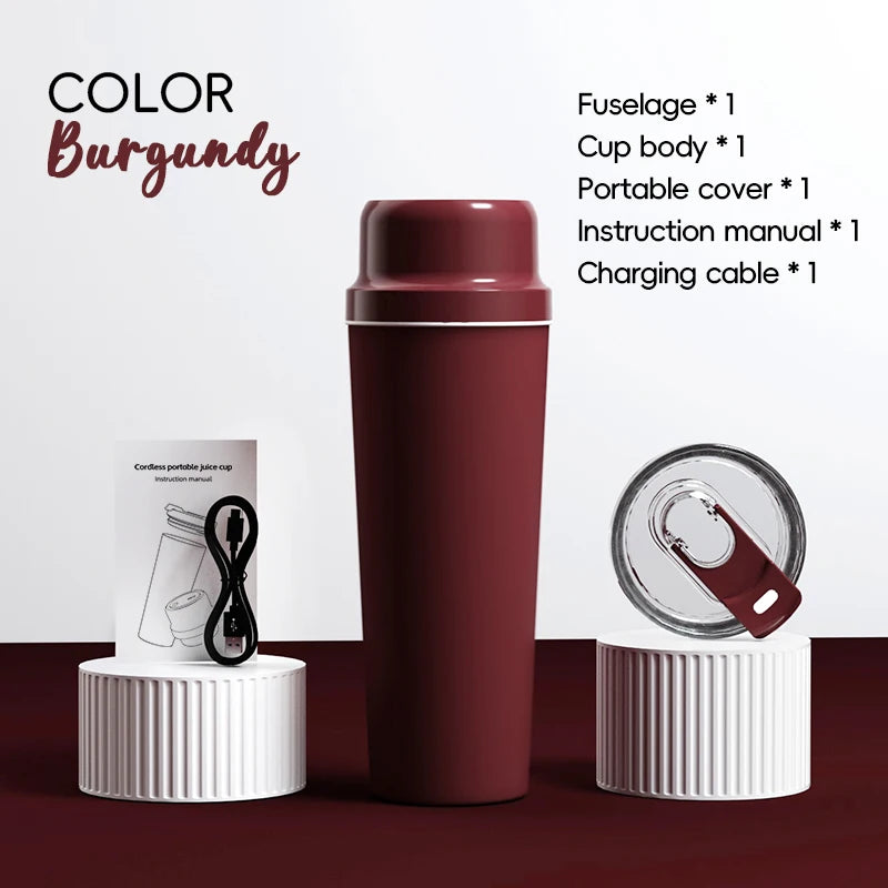 Stainless Steel Wireless Portable Blender 650ml USB Juicer Orange Juice Mixer 20blades Crushed Ice 3000mAh Long-term Insulation
