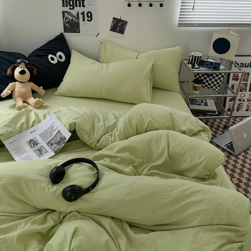 1pc Blue Duvet Cover 150x200 이불커버세트 Washed Cotton Quilt Cover Queen Size Bed Linen for Girls Boys Room (Pillowcase Need Order)