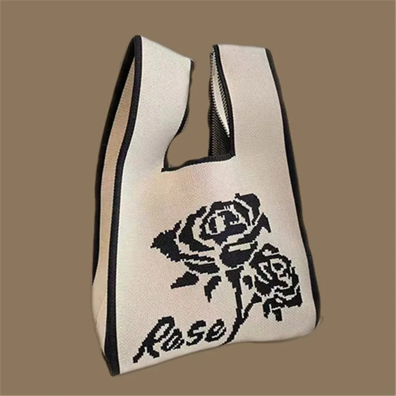 Women Handmade Knitted Small Handbag Casual Wrist Bag Versatile Shopper Mini Tote Bag Student Reusable Shoulder Bag Daily Use