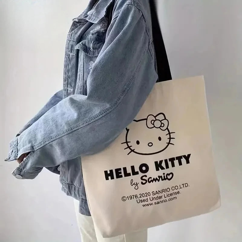 large capacity New Hello Kitty Canvas Handbag Shoulder Bag Girl Cute Sanrio Storage Bag Fashion Tote Shopping Bag Girls Gift