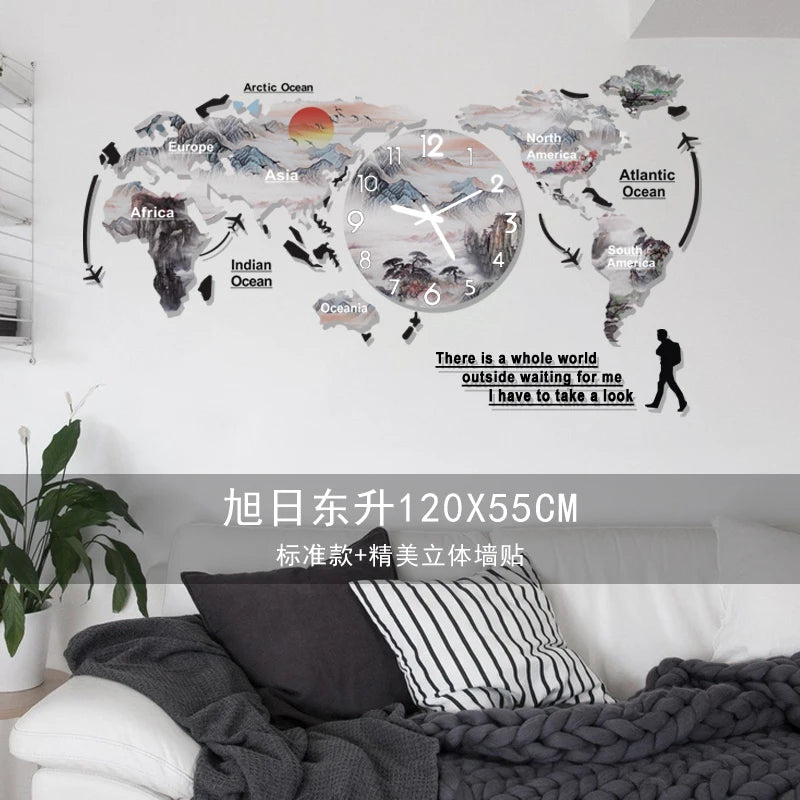 World map creative wall clock living room light luxury high sense 2024 new Internet celebrity simple modern acrylic clock